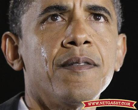 تصویری از گریه کردن و اشک ریختن اوباما